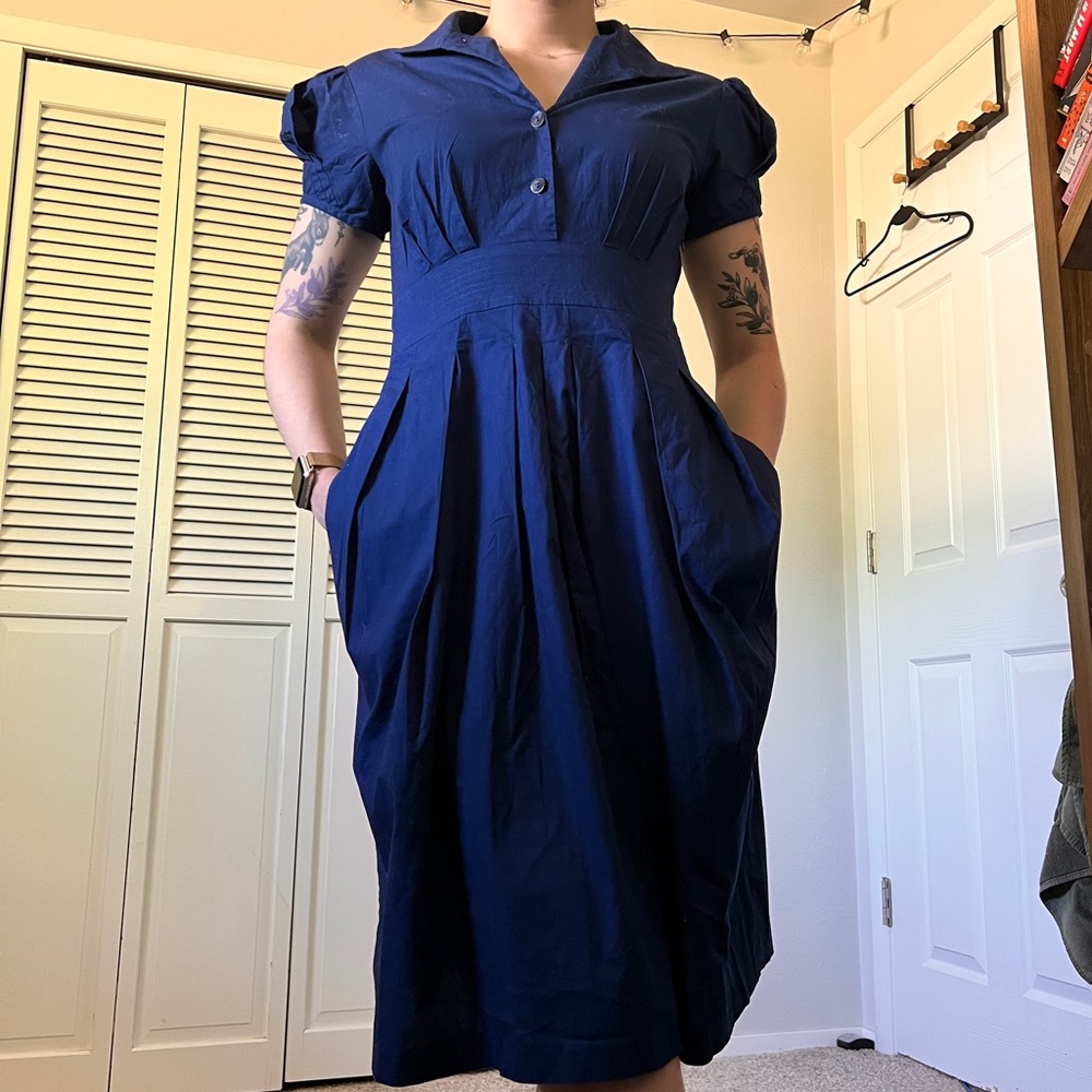 Navy blue dress with pockets